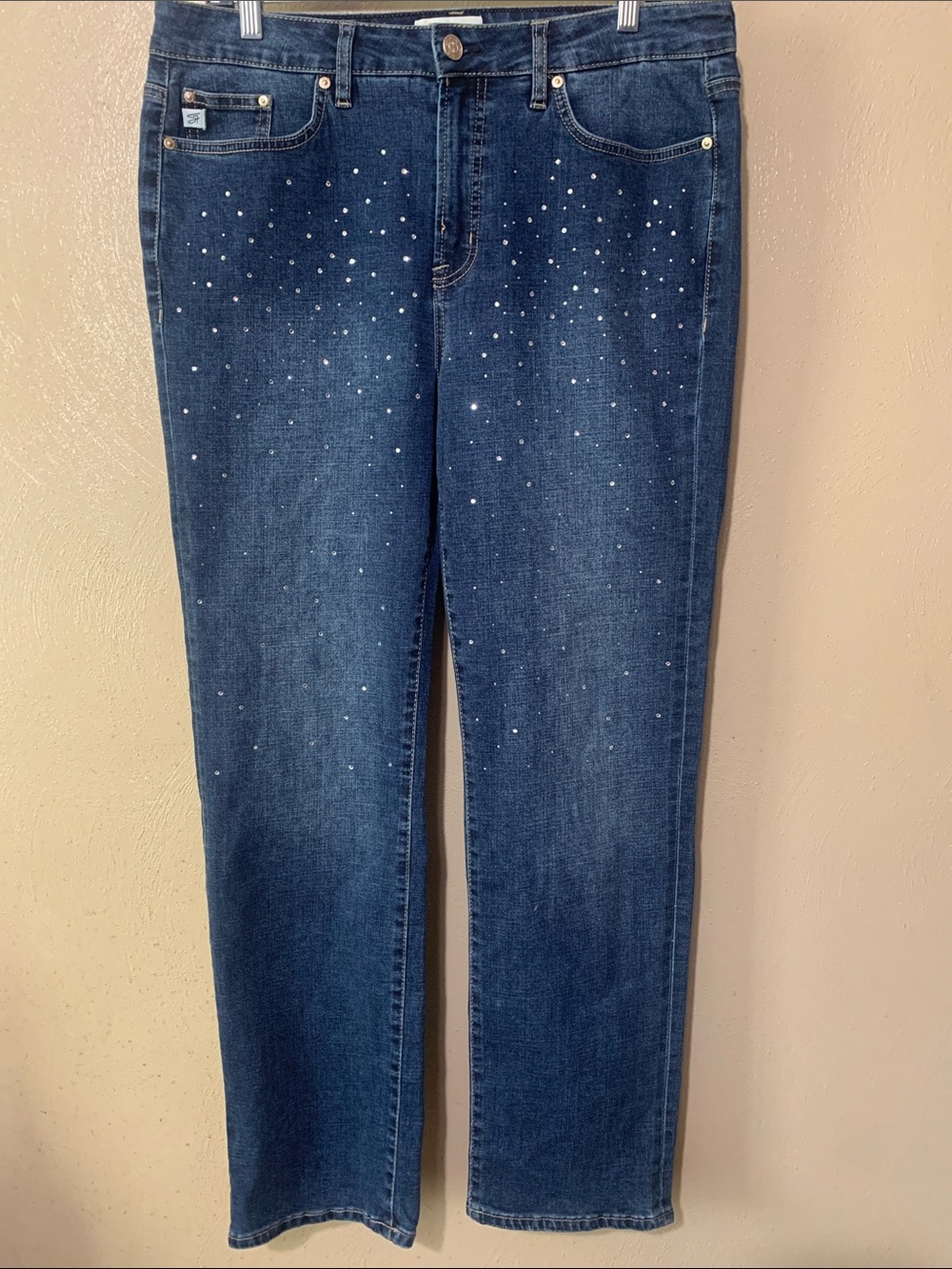 Seven7 size 10 Embellished Faux Diamond Straight Leg Jeans
